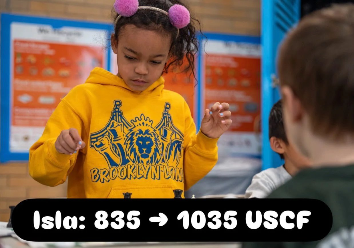 Congratulations to PS 130K rising star, Isla! Isla broke 1000 USCF at this week&rsquo;s Brooklyn camp scoring 7/9 points 🦁 Watch out for the Lions U8 girls team in Chicago!