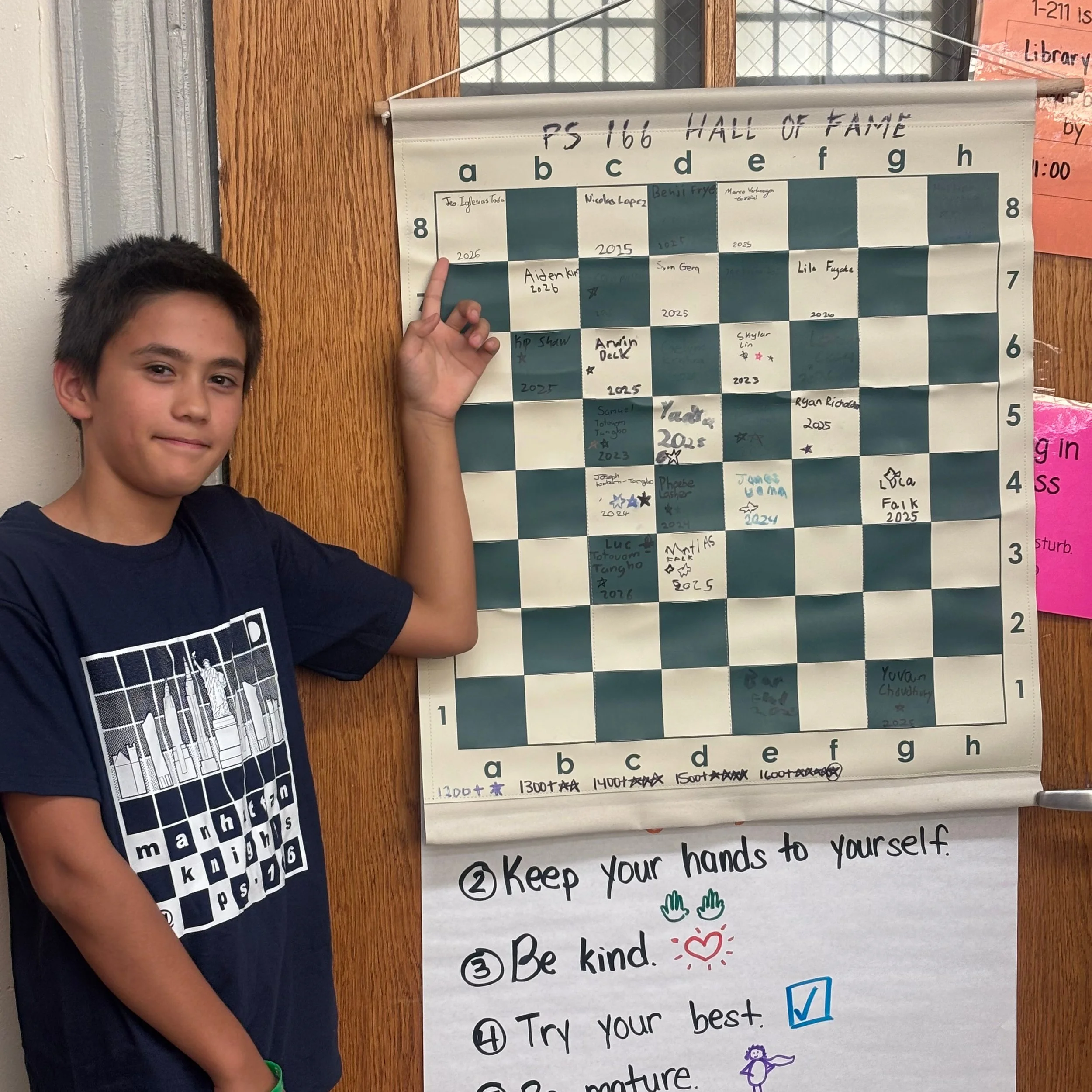 Congratulations to Teo and Luc from PS 166 for their Hall of Fame signings today! Teo broke 1000 after winning all three games at Upper West Side Grand Prix this past Saturday!
Luc broke 1200 after winning all three games at the Upper West Side Elite