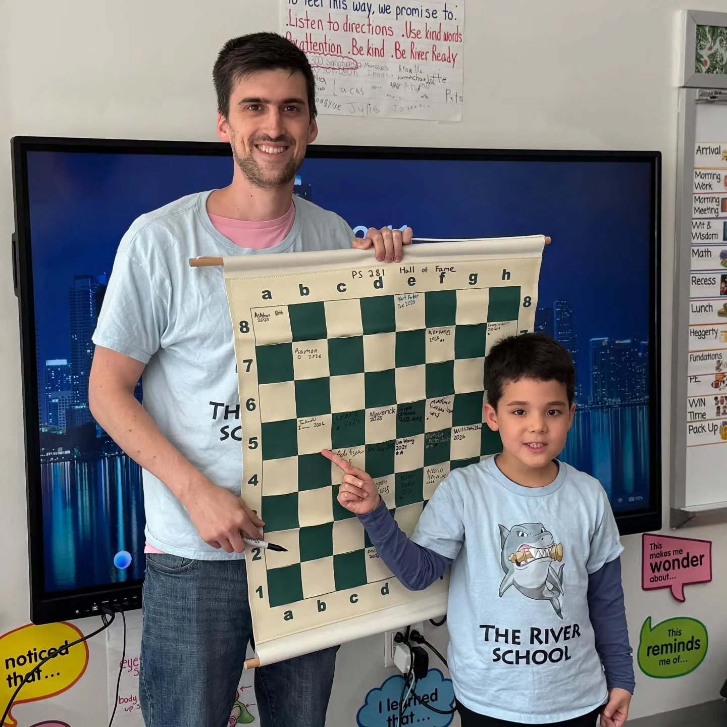Big Hall of Fame day at PS 281, as 2nd graders Takashi and Alessio sign the board for breaking 1000. Meanwhile Brendan adds his fourth star for breaking 1800!

#halloffame #ps281riverschool #1000plususcf #1800plususcf #sharks