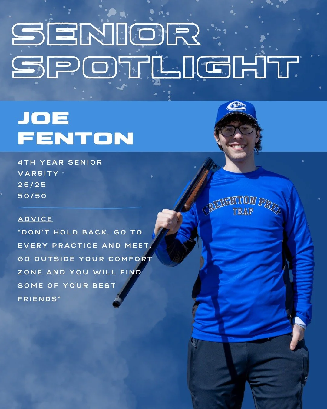 Joe has been locked in for one last season with the Creighton Prep Trap Team! His dedication and hard work have made a difference both on and off the range. Thank you, Joe, for all you've done for the team! Let's finish strong!