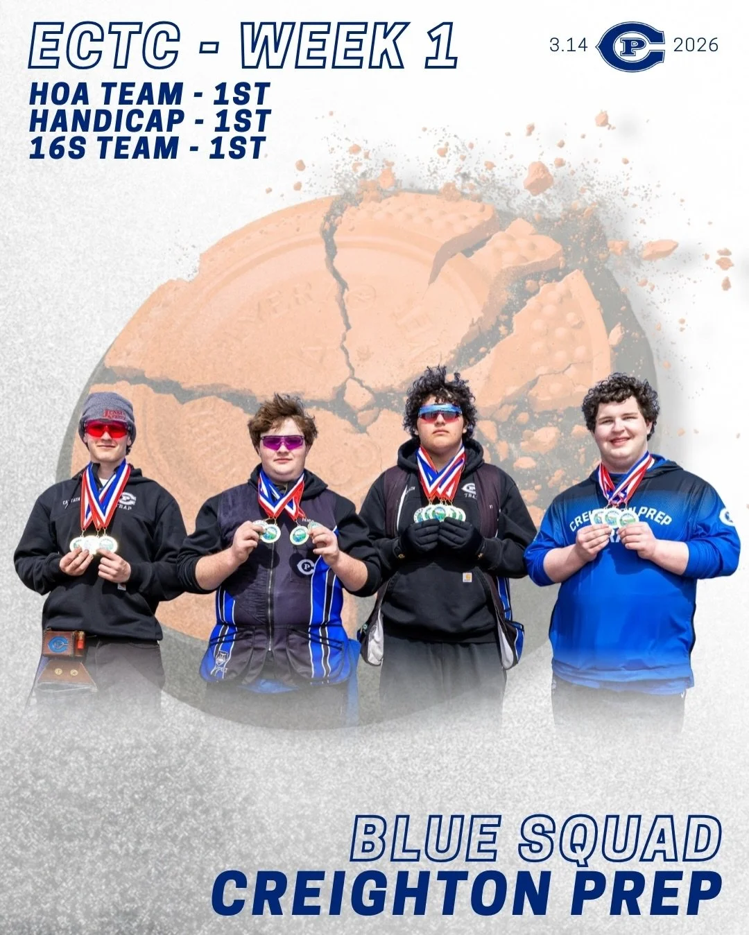 Big weekend for Creighton Prep Trap!
Prep Blue swept the podium &mdash; 1st Place in 16&rsquo;s, Handicap, AND High Over All. Prep White took 2nd Place in Handicap, and Prep Alpha claimed 3rd Place in 16&rsquo;s.
On top of the team hardware, our athl