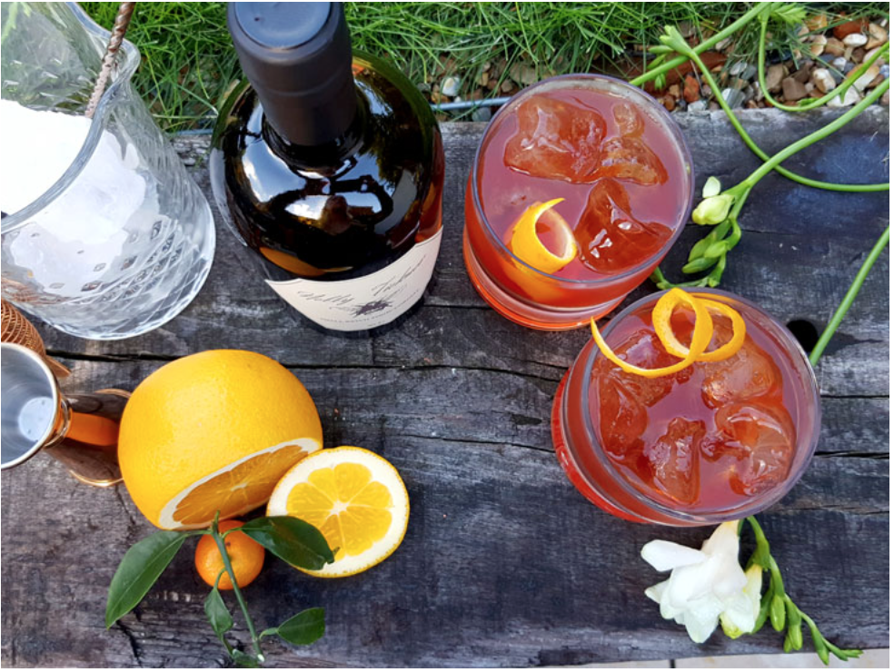 Two glasses of "Nellygroni" made with Nelly Tickner tonic cordial