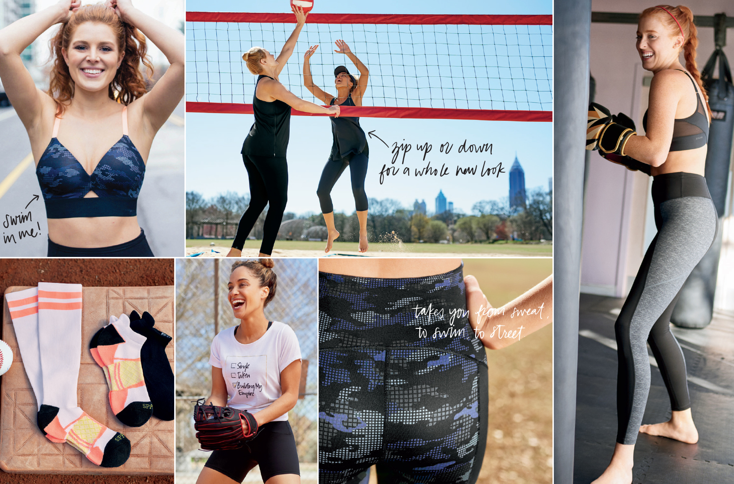 A full-page print ad features seasonal creative elements and new Spanx active product.