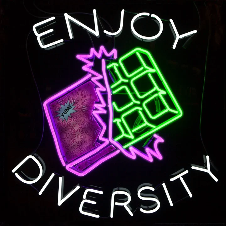 Divya Mehra Without You I'm Nothing (Eating the Other) 2014 neon sculpture (ed. of 3) 42 x 42 x 3 in.