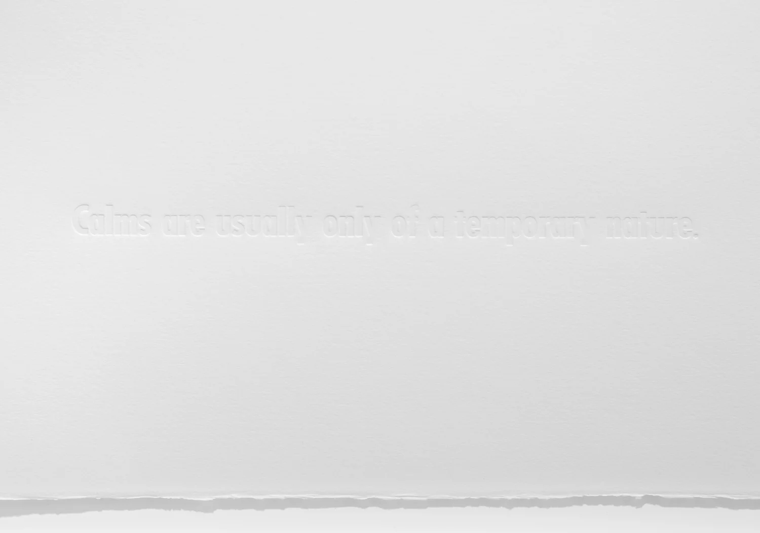 Calms are usually only of a temporary nature (left, diptych -detail), 2015, 15 x 22 inches unframed each, blind letterpress, archival Magnani Revere paper, edition of 3 (2 APs)