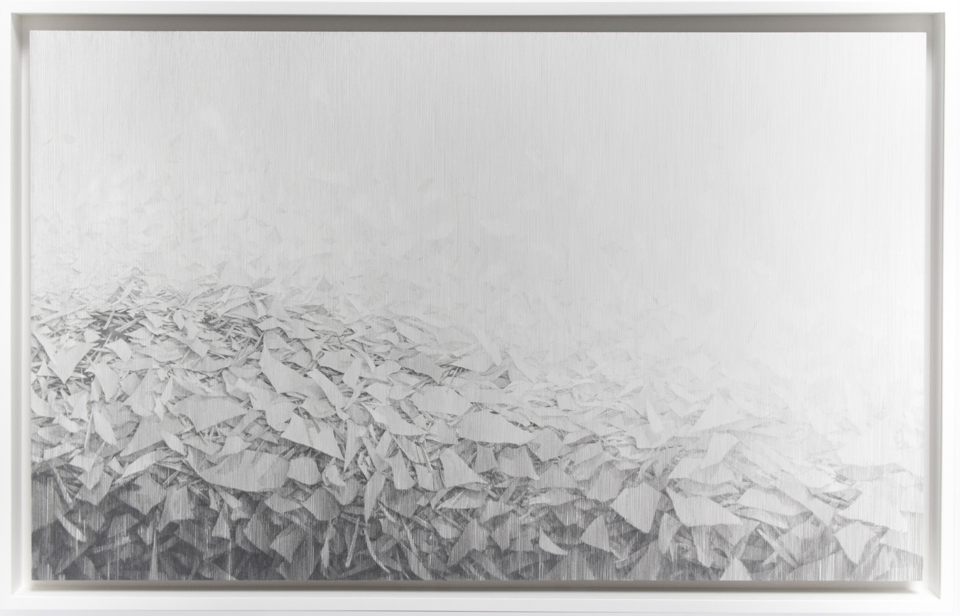 Turning Squares, 2016, 17.75 x 27.75 inches framed, lead, paper on panel