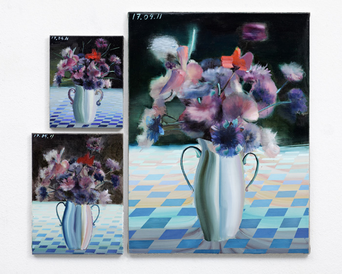 Aaron Weldon, Flowers, 2011, 12 x 9.5 inches, 17 x 13 inches, 39 x 29.5 inches oil on linen