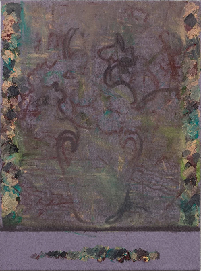 Aaron Weldon, Flowers (empty) with Young Model and Seashells, 2014, 24 x 18 inches, oil on linen