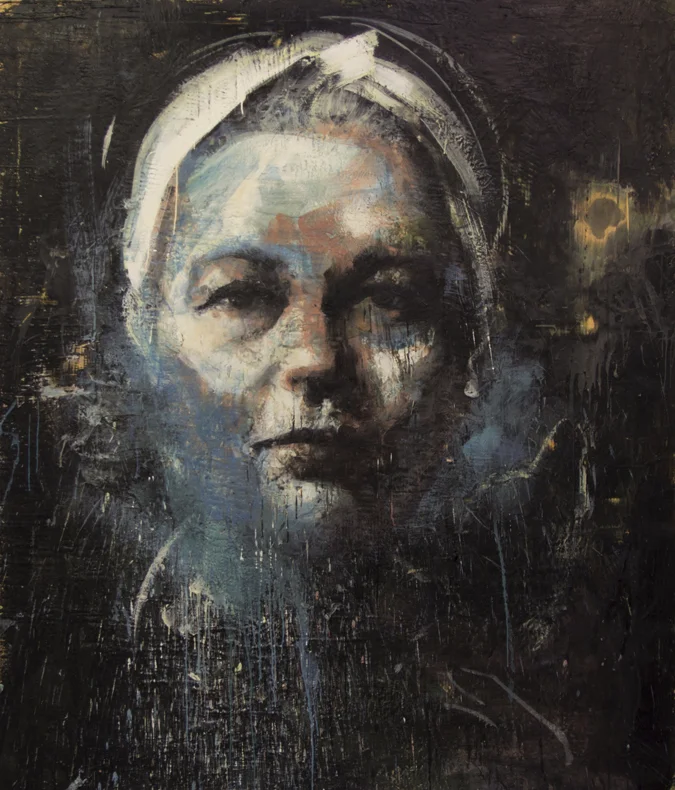 Tony Scherman, Simone de Beauvoir, series: Difficult Women , 2012-14, 84 x 72 inches, encaustic on canvas