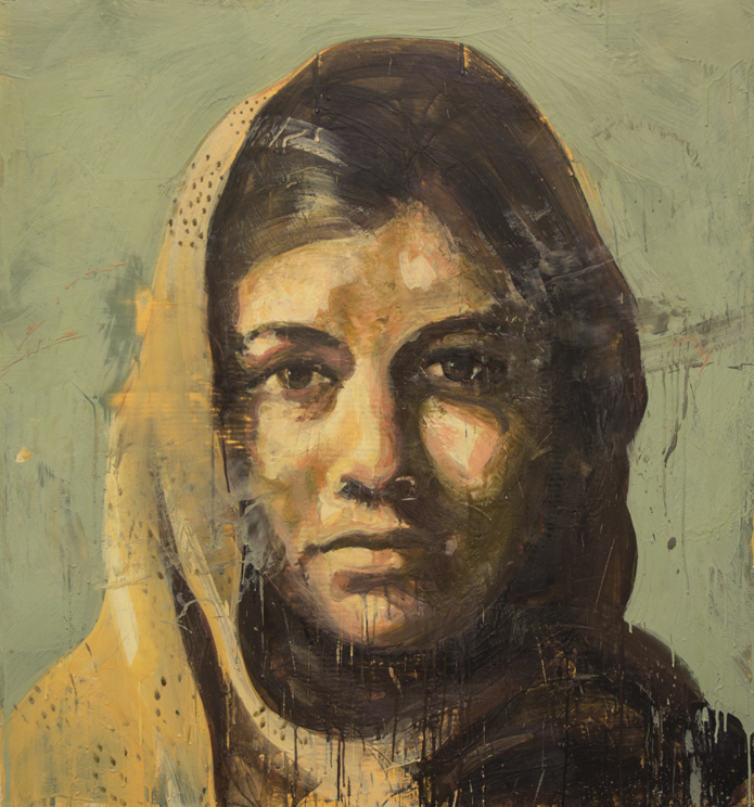 Tony Scherman, series: Difficult Women , Malala, 2014, 48 x 45 inches, encaustic on canvas