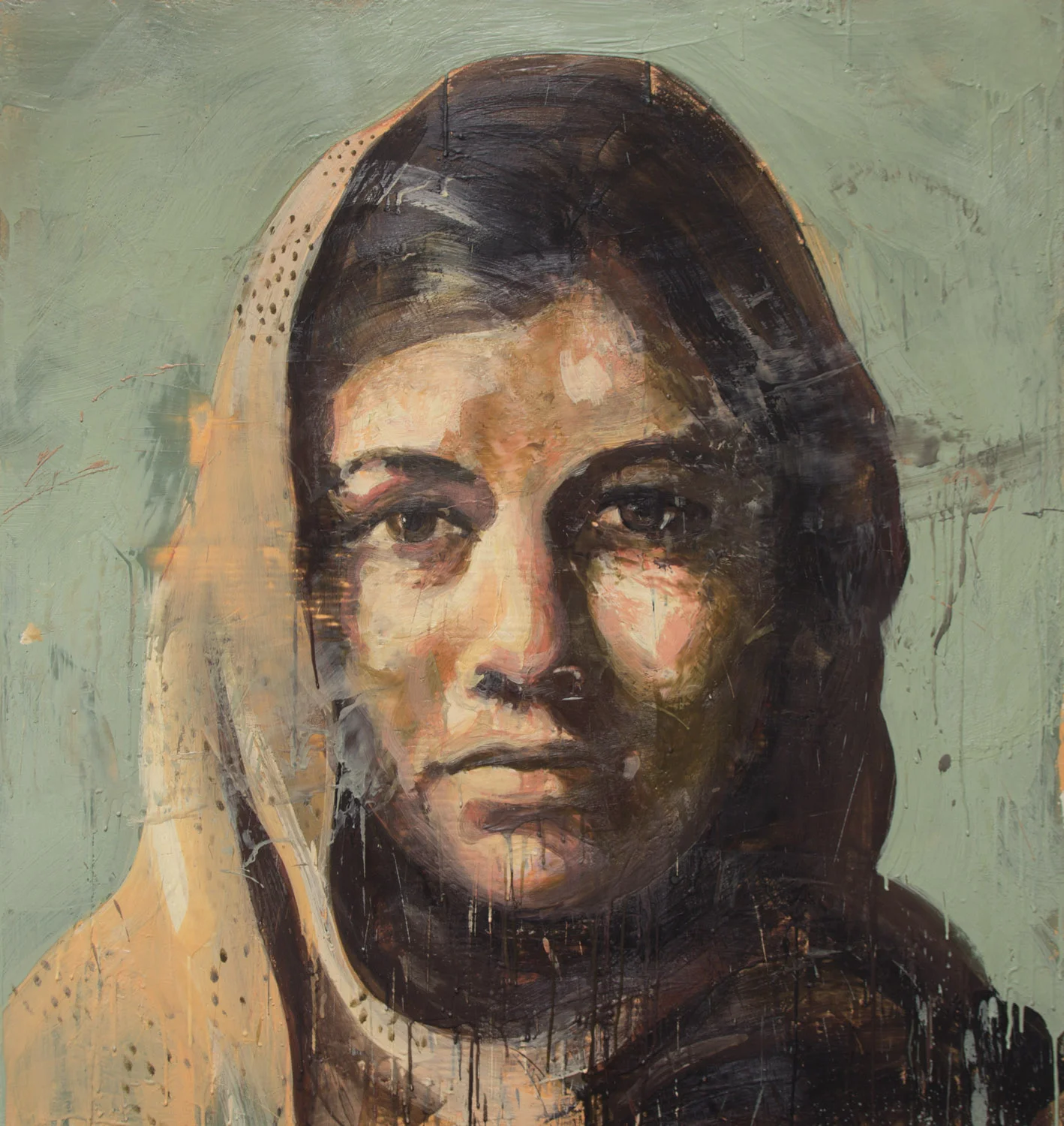 Malala, 2014, encaustic on canvas, 48 x 45 inches