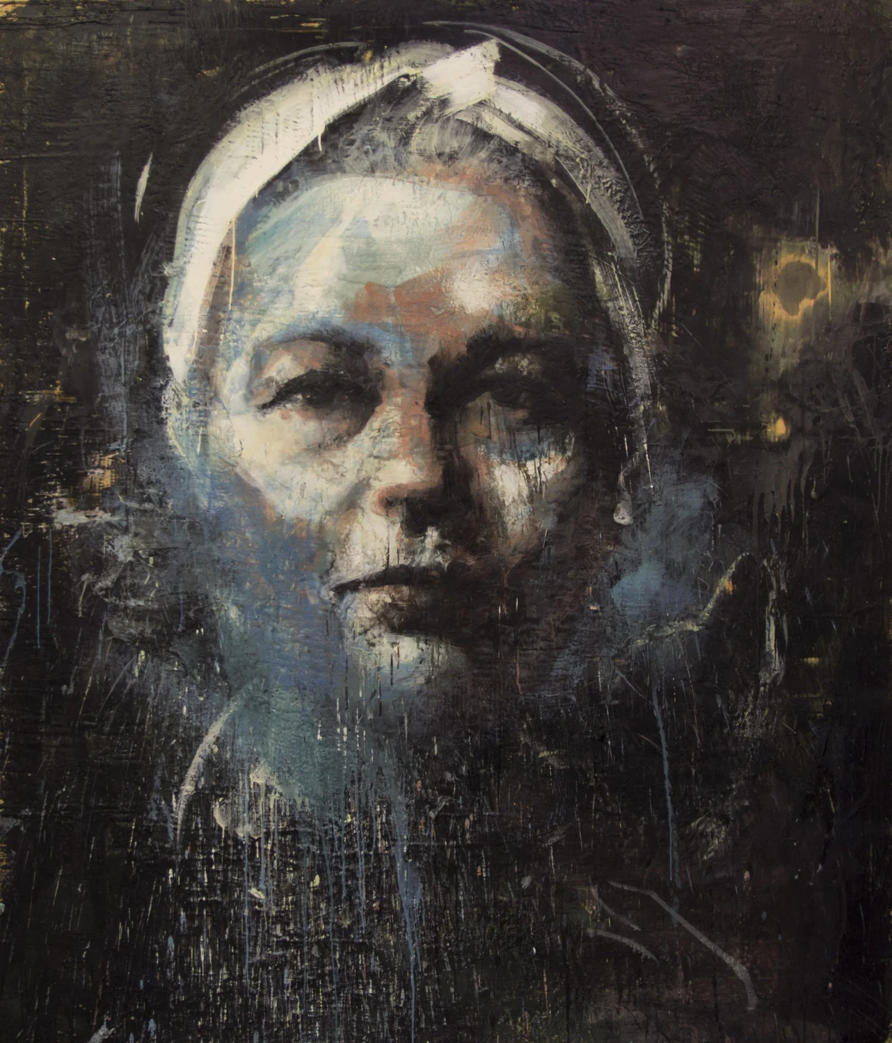 Simone de Beauvoir, 2012-14, encaustic on canvas, 84 x 72 inches