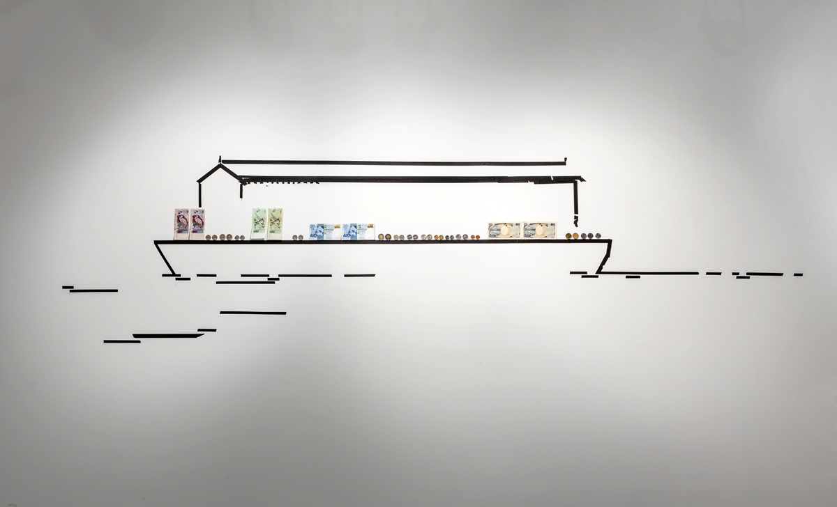 The Ark, 2014, tape on wall, ready-made, dimensions variable, (Photo by: Toni Hafkensheid)