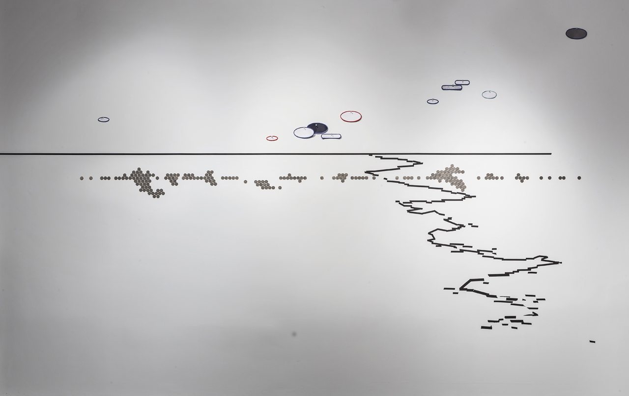 Caribou on the Run (Dead Men Can Earn), 2014, tape on wall, ready-made, dimensions variable, (Photo by: Toni Hafkensheid)