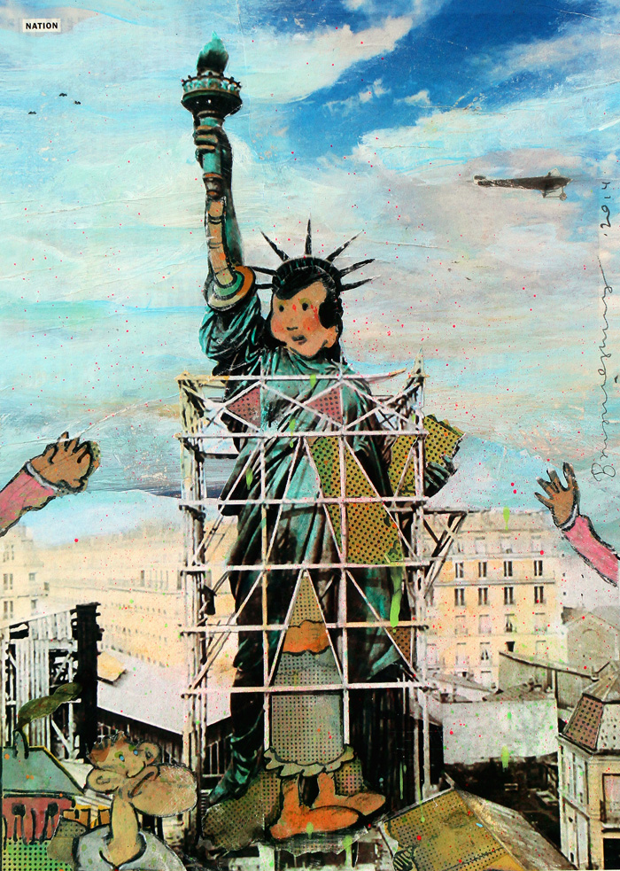 Building Lady Liberty, 2014, 12.5 x 8.5 inches, paper collage on museum board