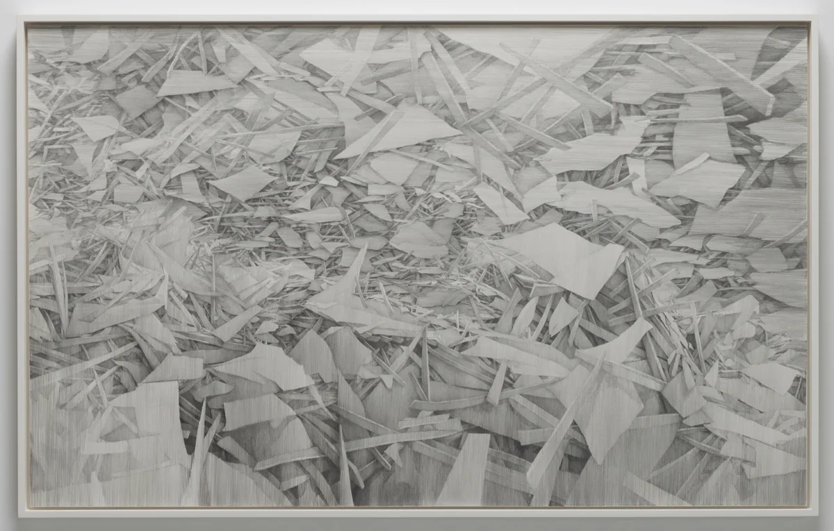 Leaden , 2014, 34" x 55", lead, paper on panel, framed: 35.5 x 56.5