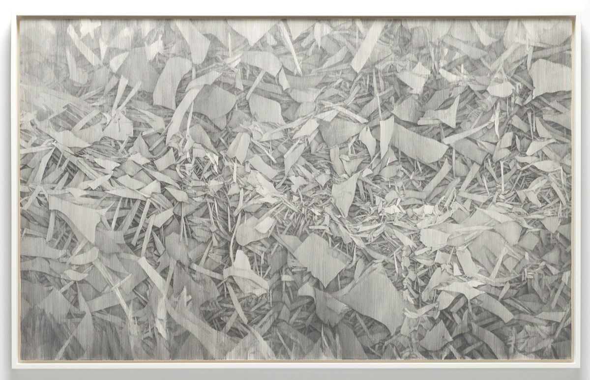 Cauldron 2014, 34" x 55", lead, paper on panel, framed: 35.5 x 56.5