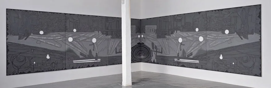Grey. 224 Main. (Transformation) , 2013, 6 x 33 feet (6 panels), acrylic on canvas