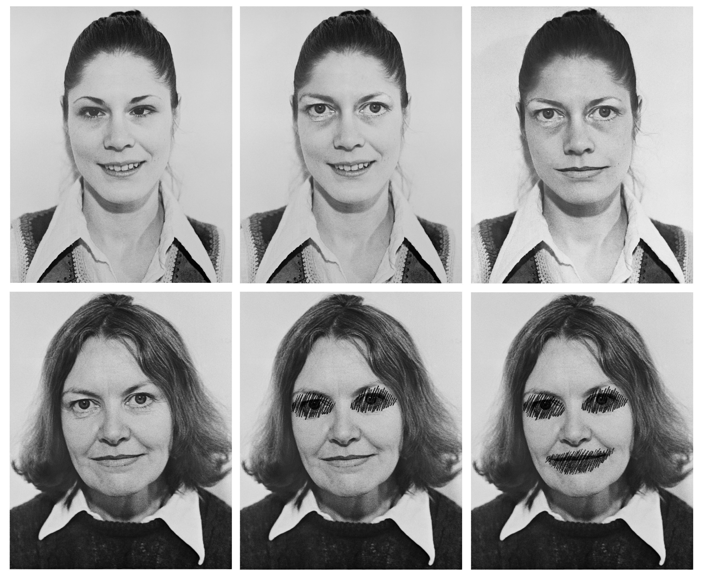 Suzy Lake as Françoise Sullivan, 1975/2012, grid sequence of 6 works, approx. 72 x 87.25 inches, digital prints