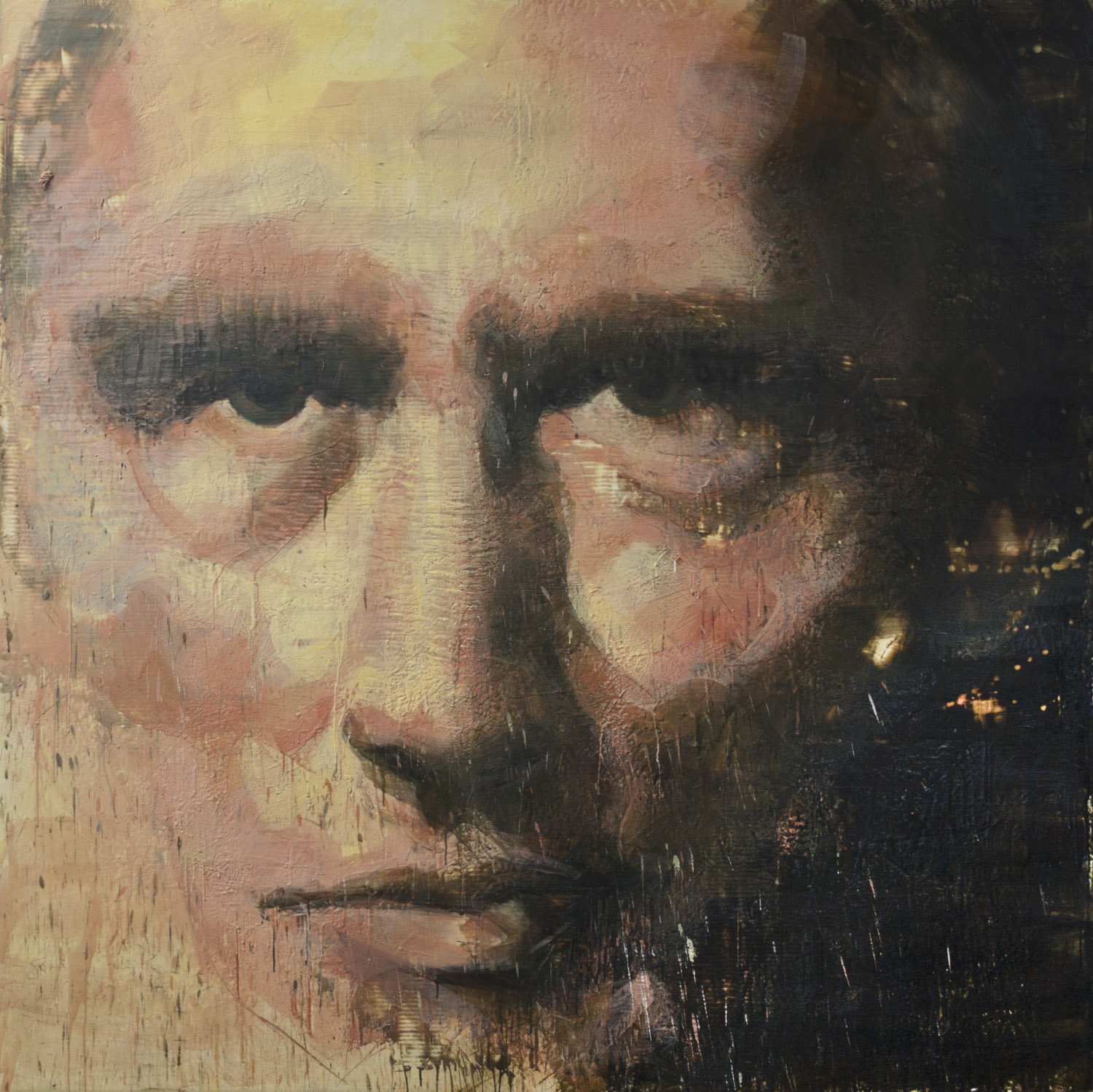 Trudeau , 2010, 84 x 84 in, encaustic, oil pastel on canvas
