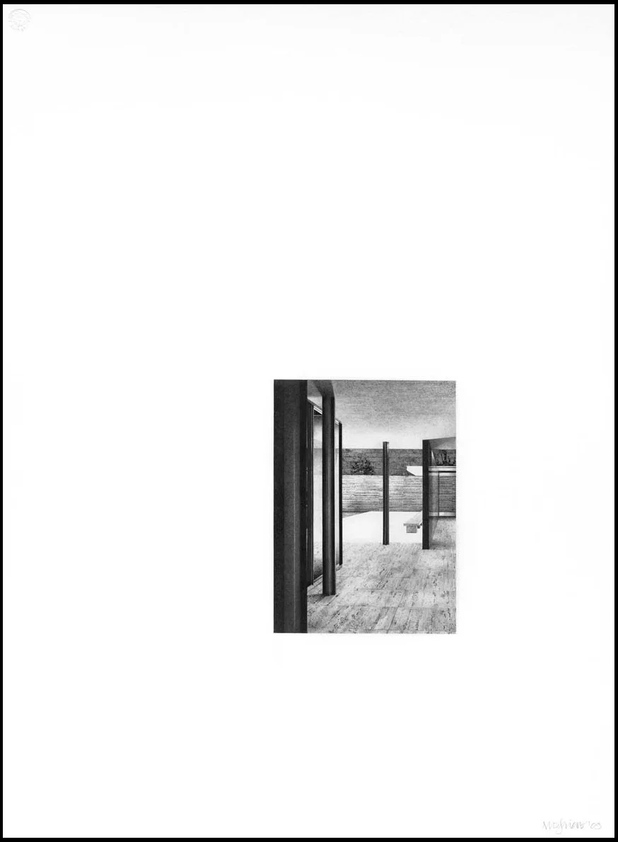 Barcelona Pavilion II, 2009, Image Size: 9 x 6 1/2 inches, Paper Size: 30 x 22 inches, graphite on handmade paper