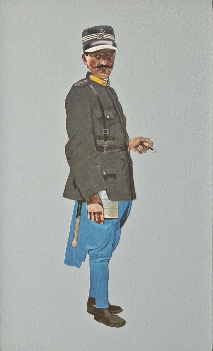 Turn Coat , 2011, 10 x 6 x 3/4 inches, collage, paint, MDF