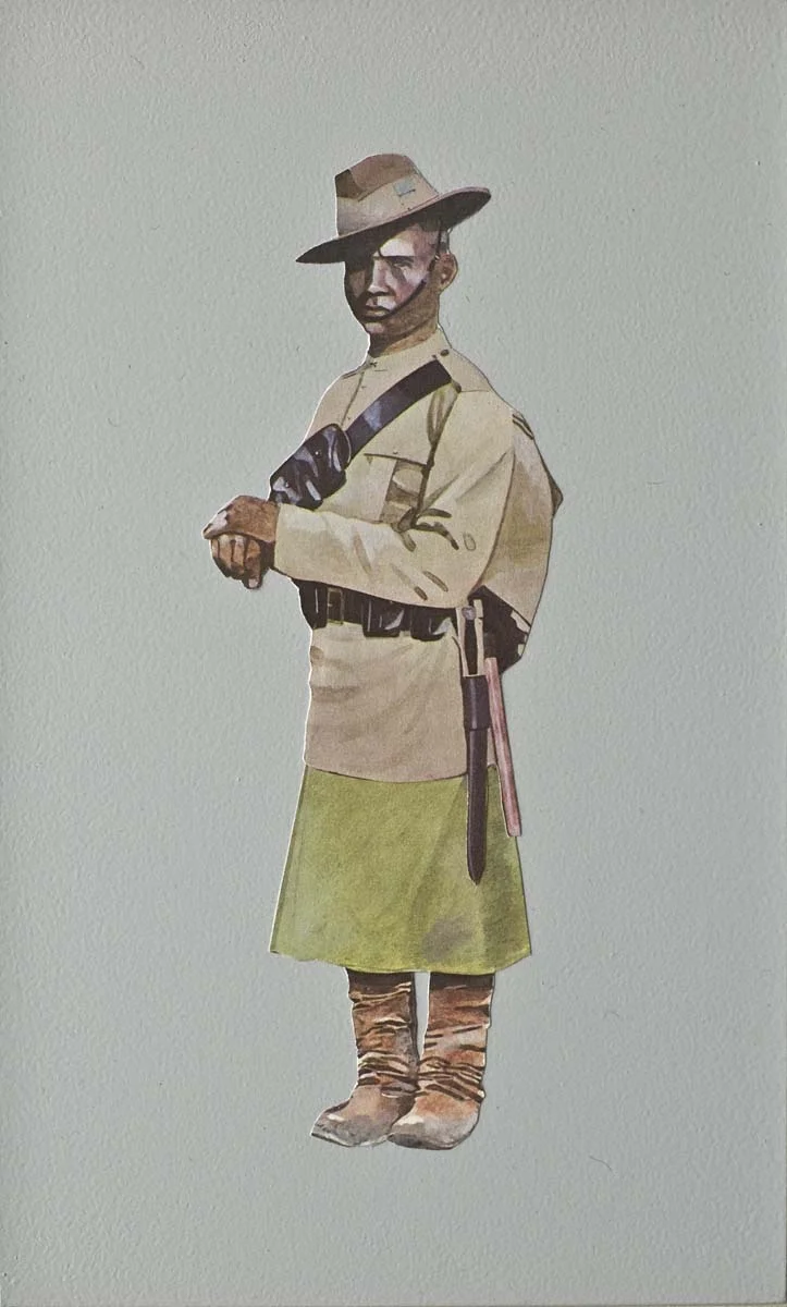 Turn Coat , 2011, 9 x 5.5 x 3/4 inches, collage, paint, MDF