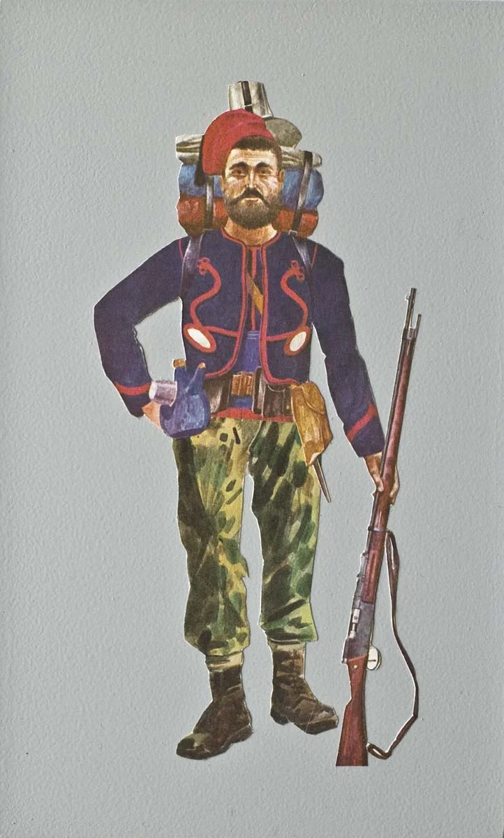 Turn Coat , 2011, 9 x 5.5 x 3/4 inches, collage, paint, MDF