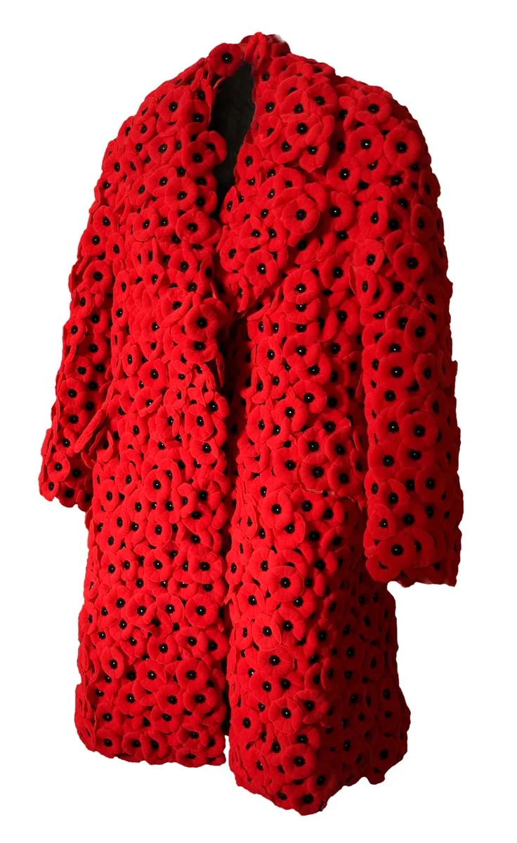 Red Coat , 2010-11, 36 x 27 x 11 inches, Canadian Forces Great Coat, poppies Two Minutes of Silence , 2009-10, sound component to Red Coat