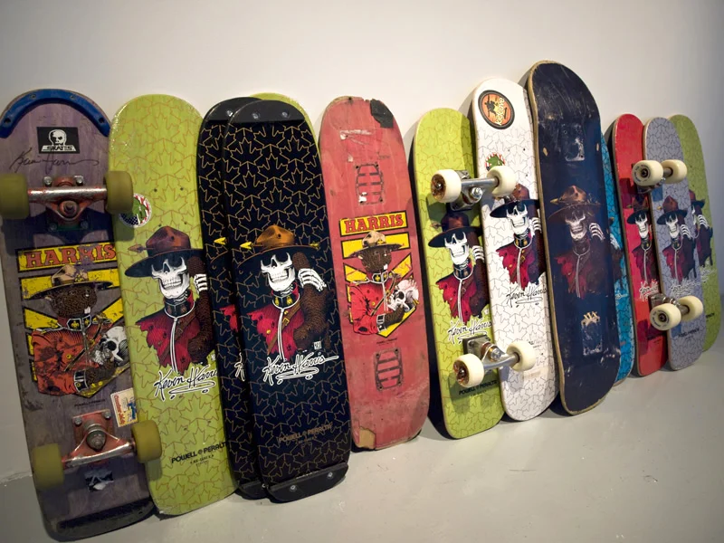 Composite Portrait as Boards , 2010, dimensions variable, new and used freestyle skateboard decks, mounted and un-mounted