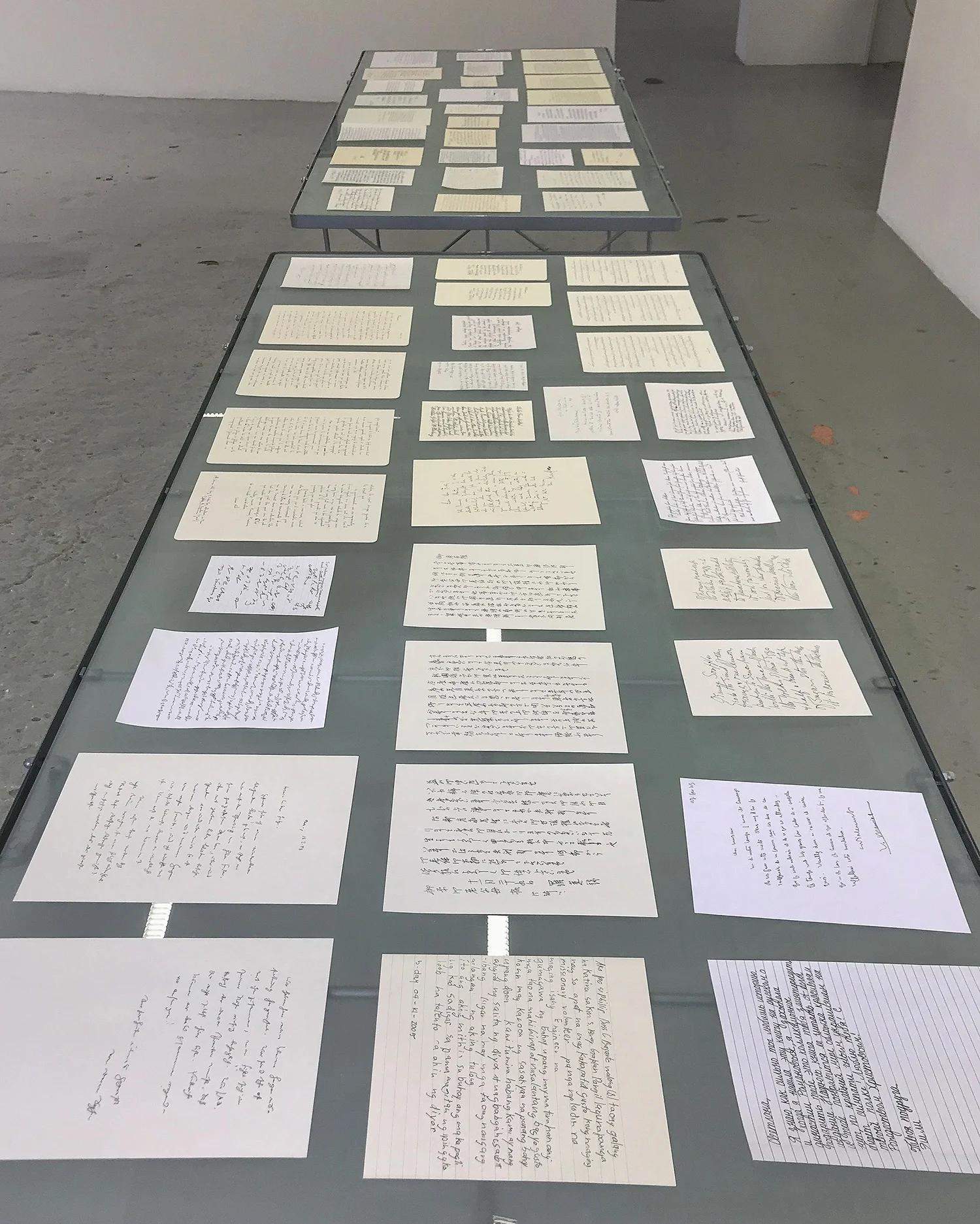 Hyang Cho, Letters , 2018, sizes vary, graphite, found paper
