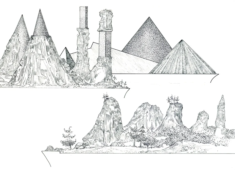 Study for Land/Slide tape mural , 2013, 8.5 x 11 inches, ink on paper