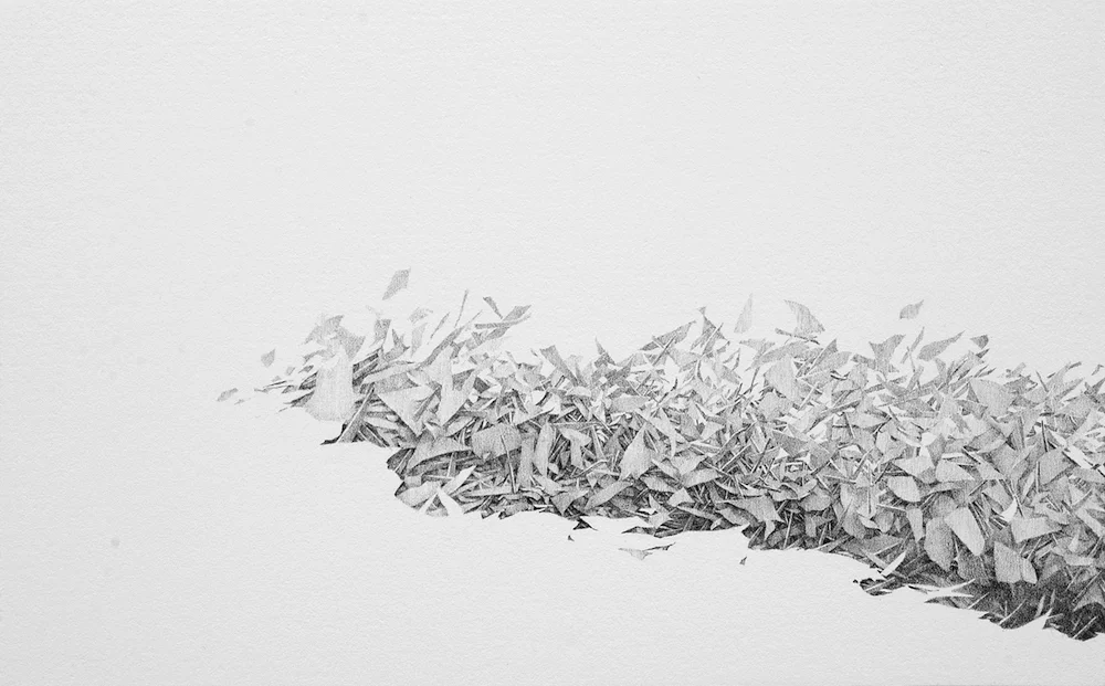Untitled , 2016, 6.75 x 9.75 inches framed, lead, paper on panel