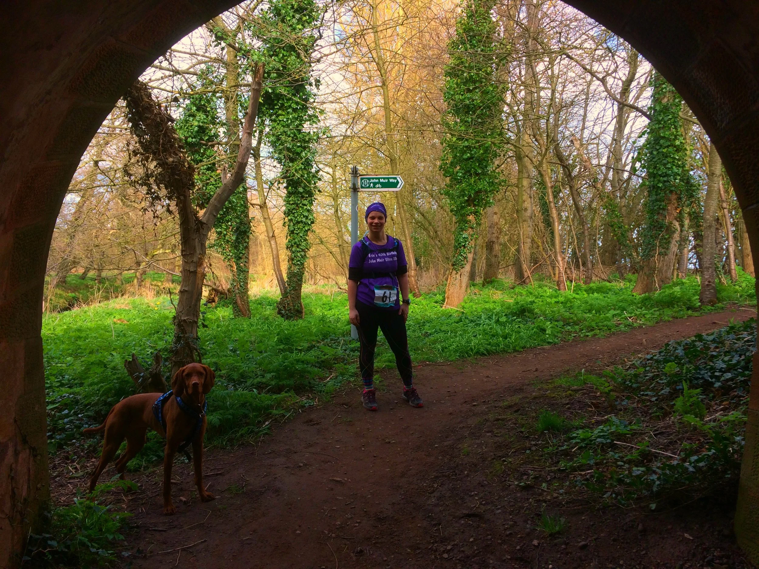 Erin and Princess Jasper through the tunnel near to Tyninghame village
