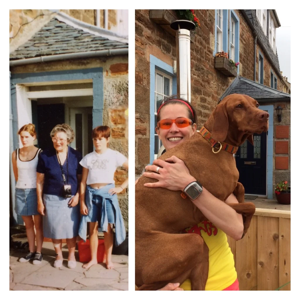 Look very closely at the door behind these images. I am to the left of Granny with my twin sister, Helen to her right. TWENTY years later I stand just a few meters in front of this very spot with my special ginger ninja.