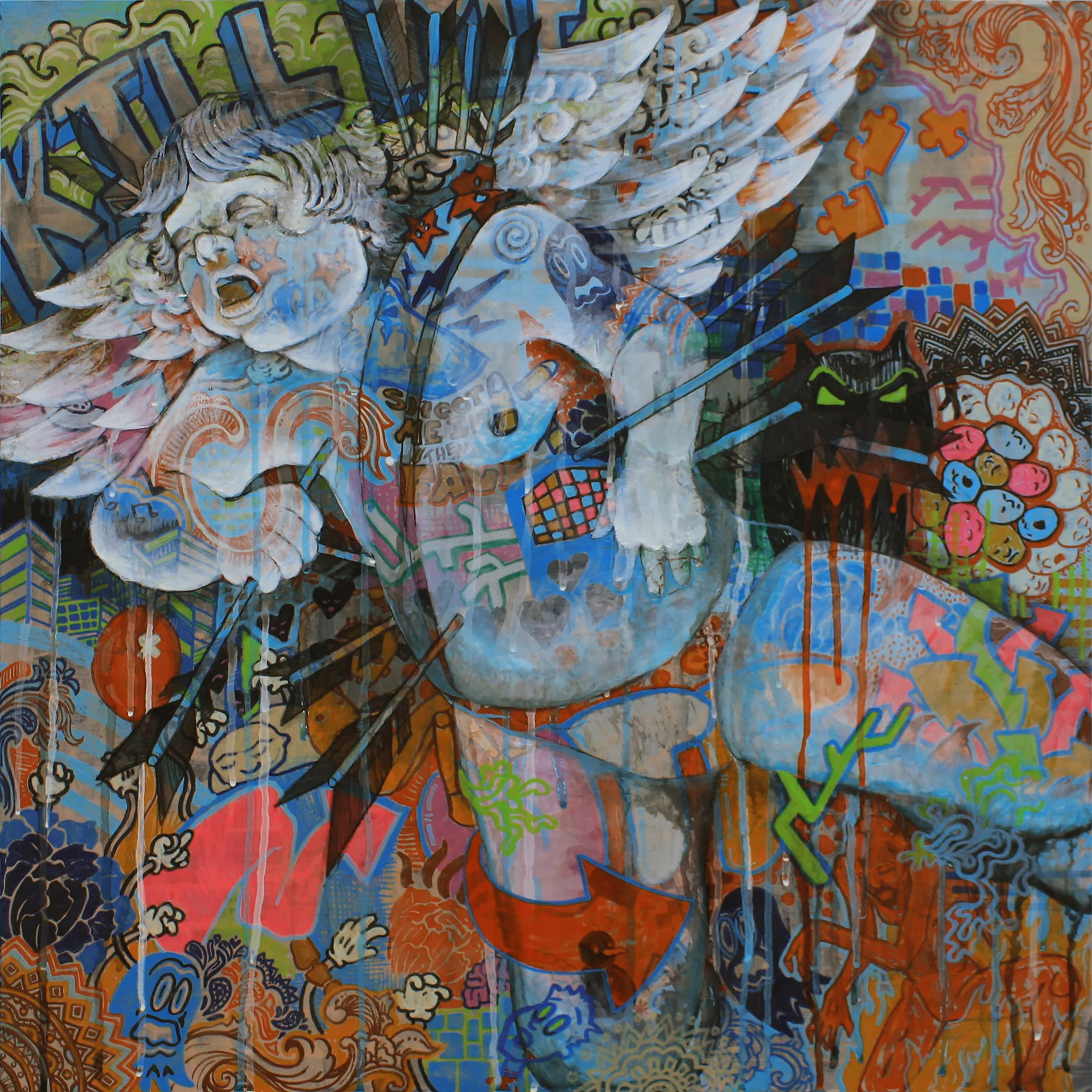 "Kill Me Cupid" Acrylic, India Ink, Gesso on Panel, 24"x24"