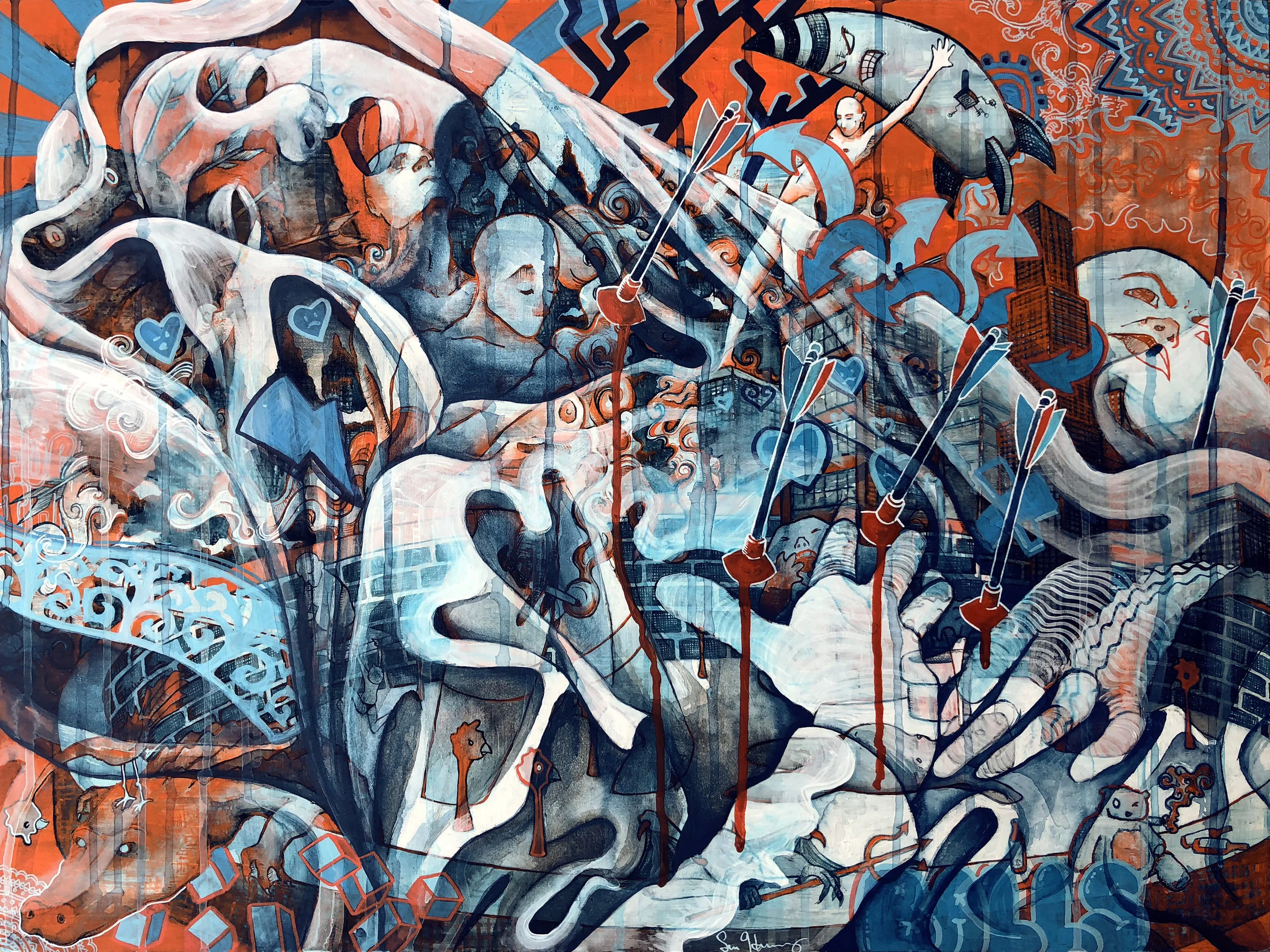 “The Turmoil in the Folds” Mixed Media on Wood Panel 18”x24”
