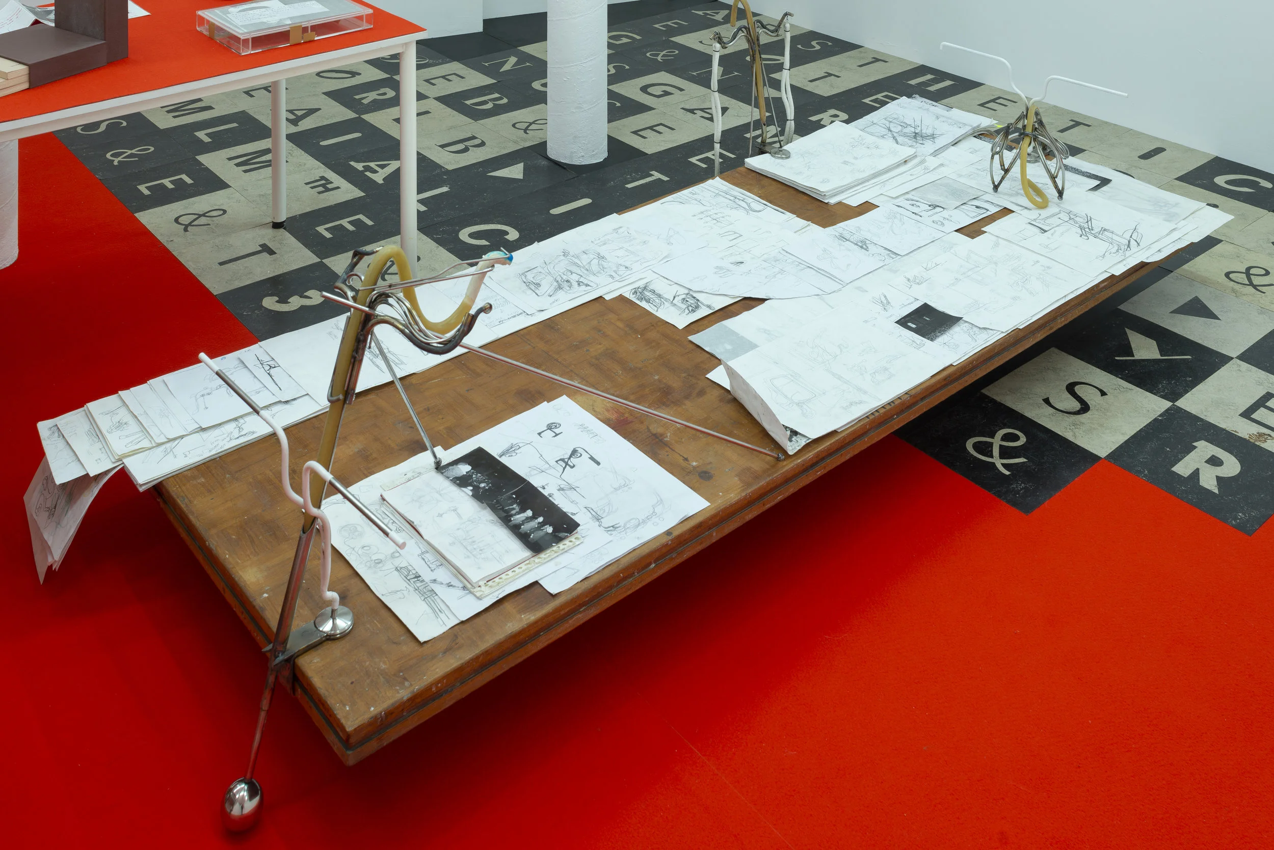 Jan Hüskes, DIDTHEYSTEPONYOURTRUMPET? , 2019, pencil on paper on wood, with stainless steel and jelly (photo: Cassander Eeftinck Schattenkerk)