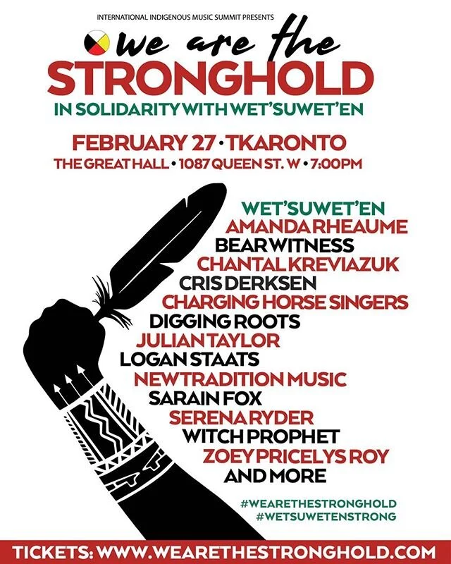 My heart is feeling full. I’m absolutely pleased to have so many people lend their talents and amazing-ness in solidarity with our Wet’suwet’en Sisters and Brothers! We are making positive changes together; we will let the truth in our music ring out to its highest potential; we will dance with our hearts and hands high; we will make ceremony to fill those spaces that need healing. #WeAreTheStronghold #WetsuwetenStrong