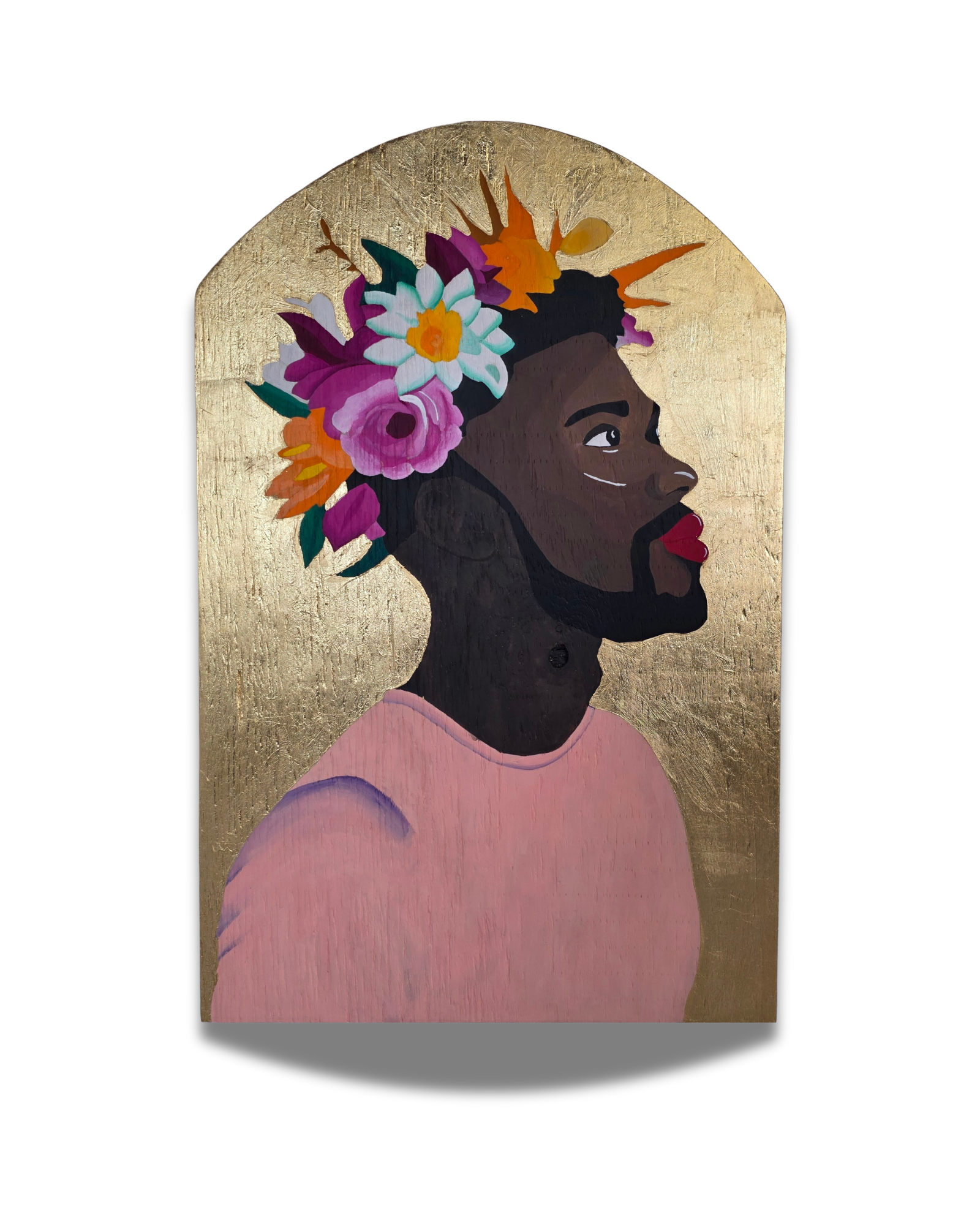  Saint of the Everyday , 2025
acrylic and gold metal leaf on wood
est. 16"x20"
  Email to purchase.  