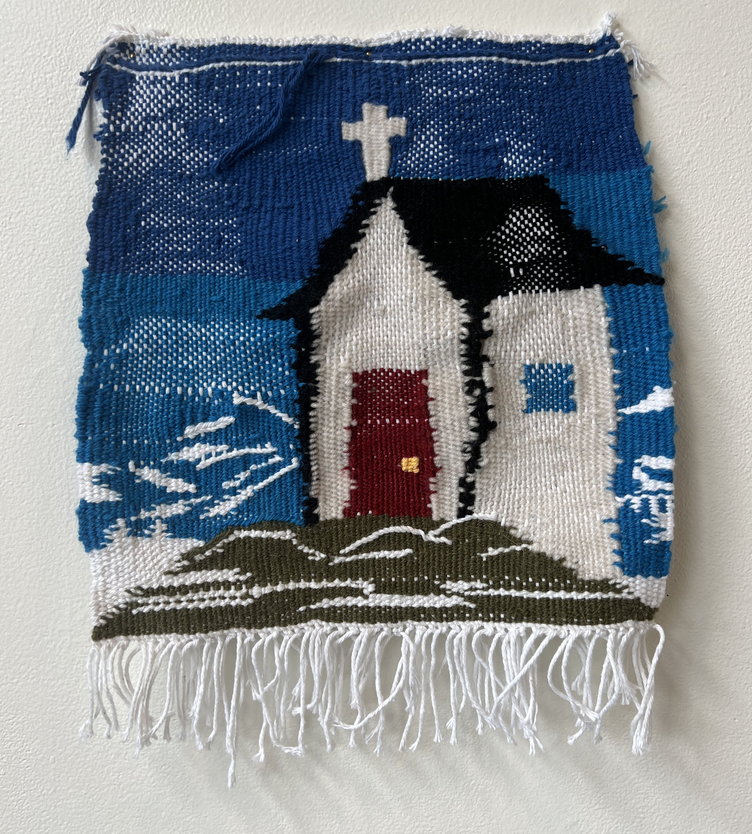   Here is the Church , cotton, acrylic, and polyester, 12” x 12”, 2021 