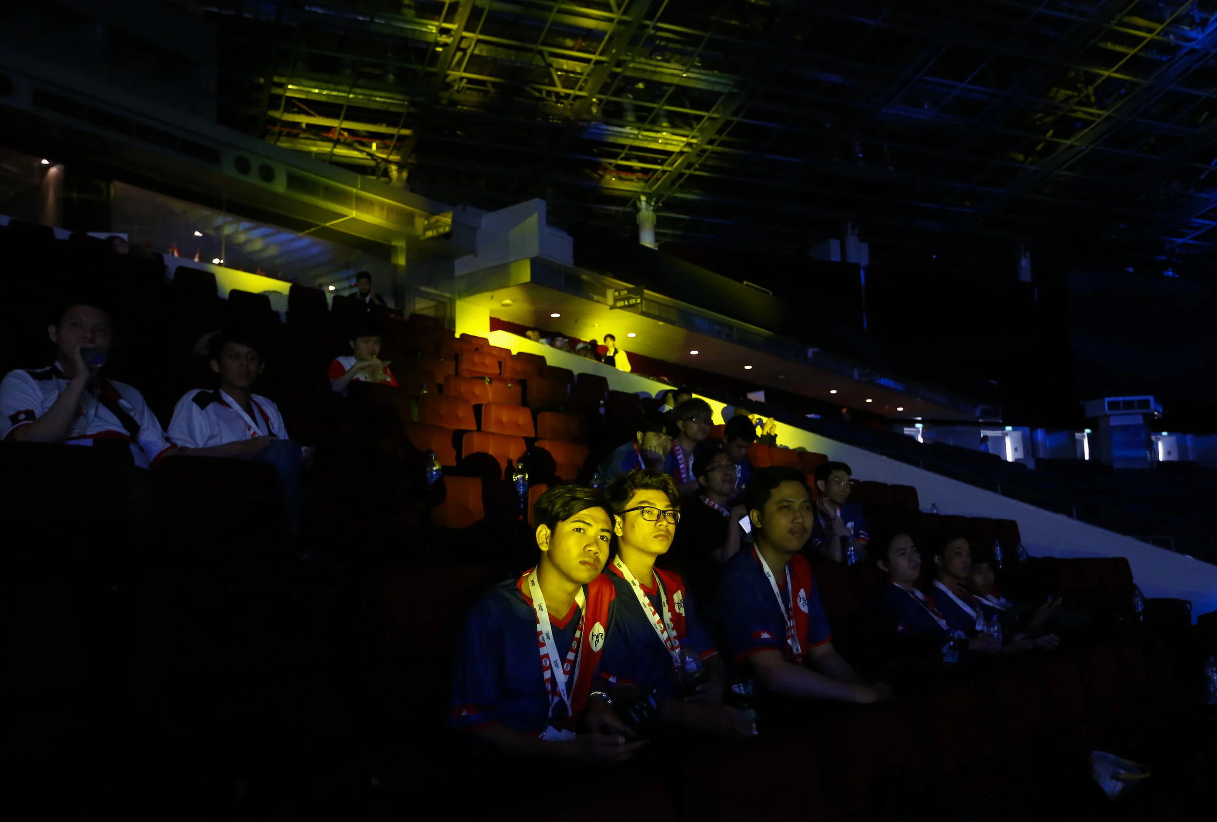 Cambodian League of Legends players watch Hyperplay, an e-sports tournament held in Singapore, August 4, 2018. REUTERS/Feline Lim