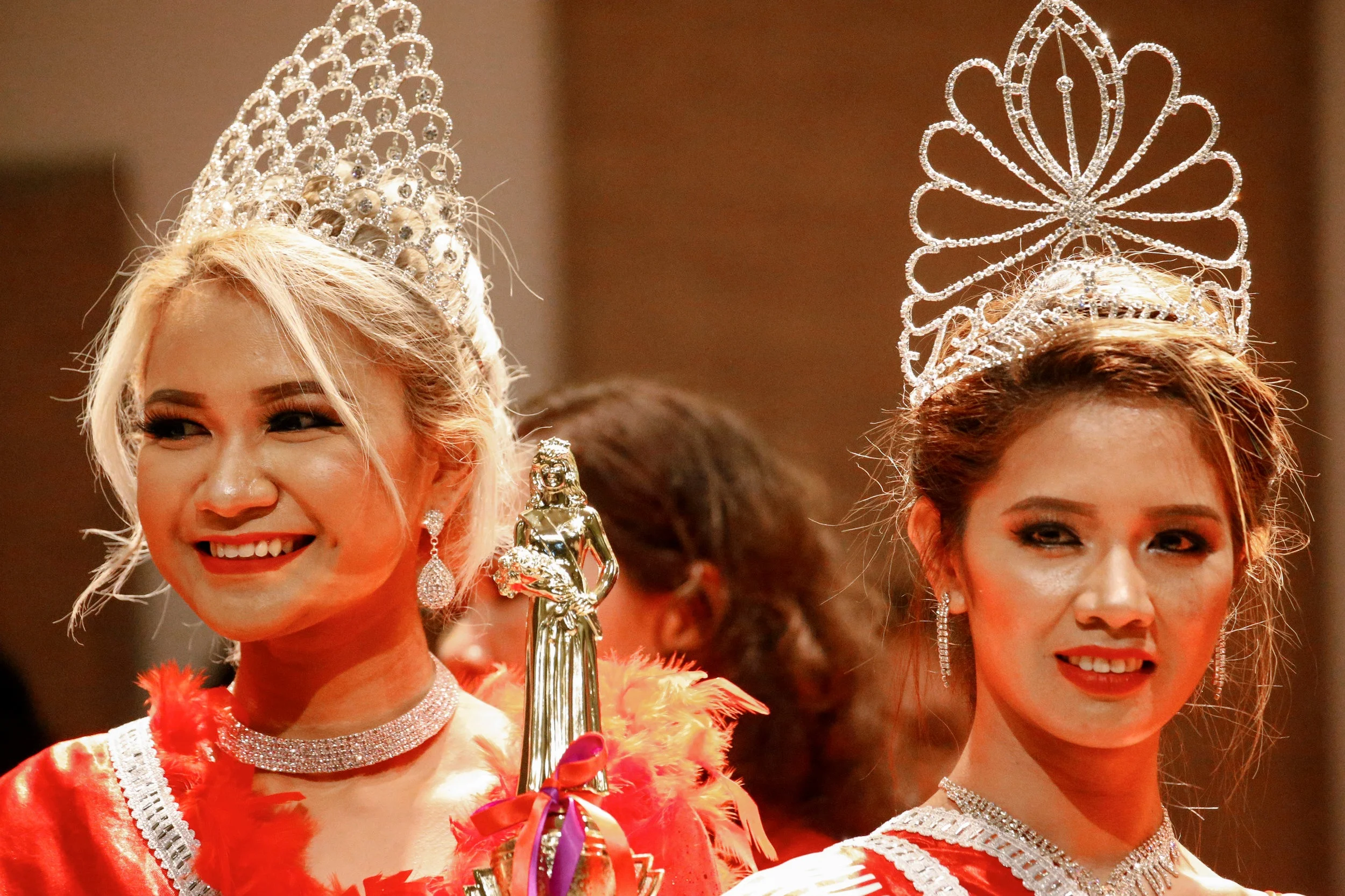 Contestants line up on stage at Rampstar 2018, a beauty pageant organised largely for Filipino domestic helpers in Singapore, July 29, 2018. REUTERS/Feline Lim
