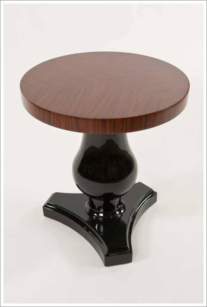 Custom Hotel End Table with High Gloss Pedestal and Rosewood Top