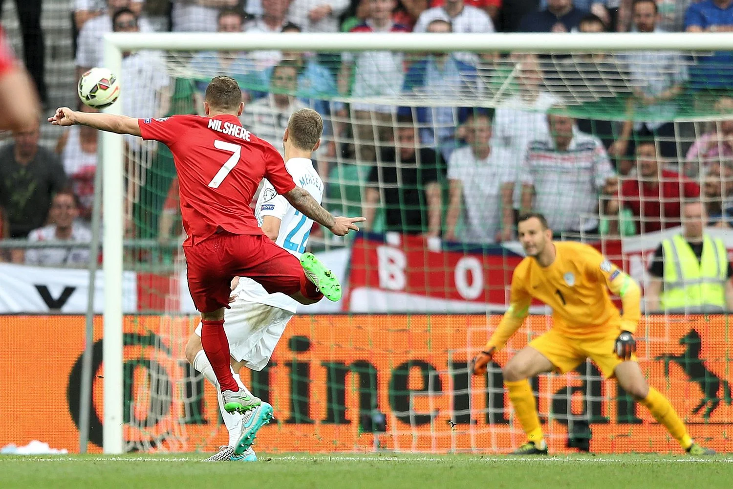 Jack Wilshere scoring one of two thunderbolts in the Euro 2016 qualifier versus Slovenia