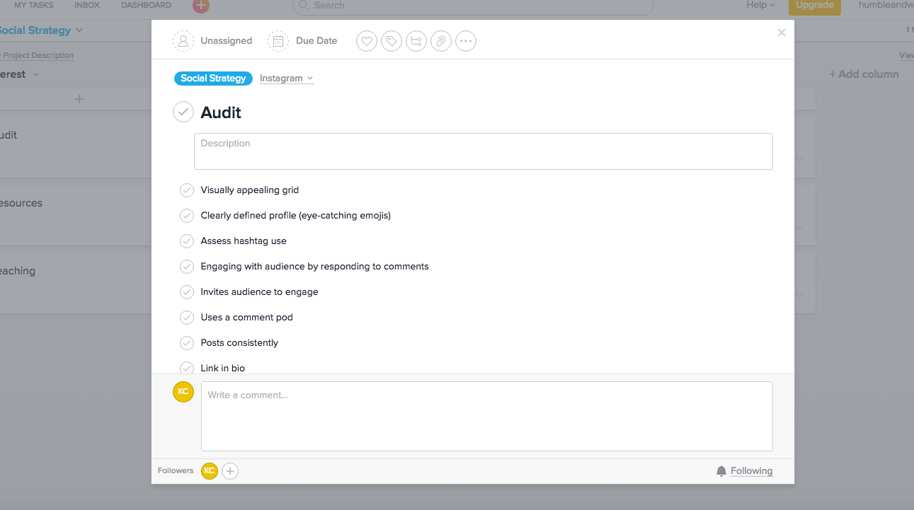 Here is an example of what our Instagram audit process looks like!