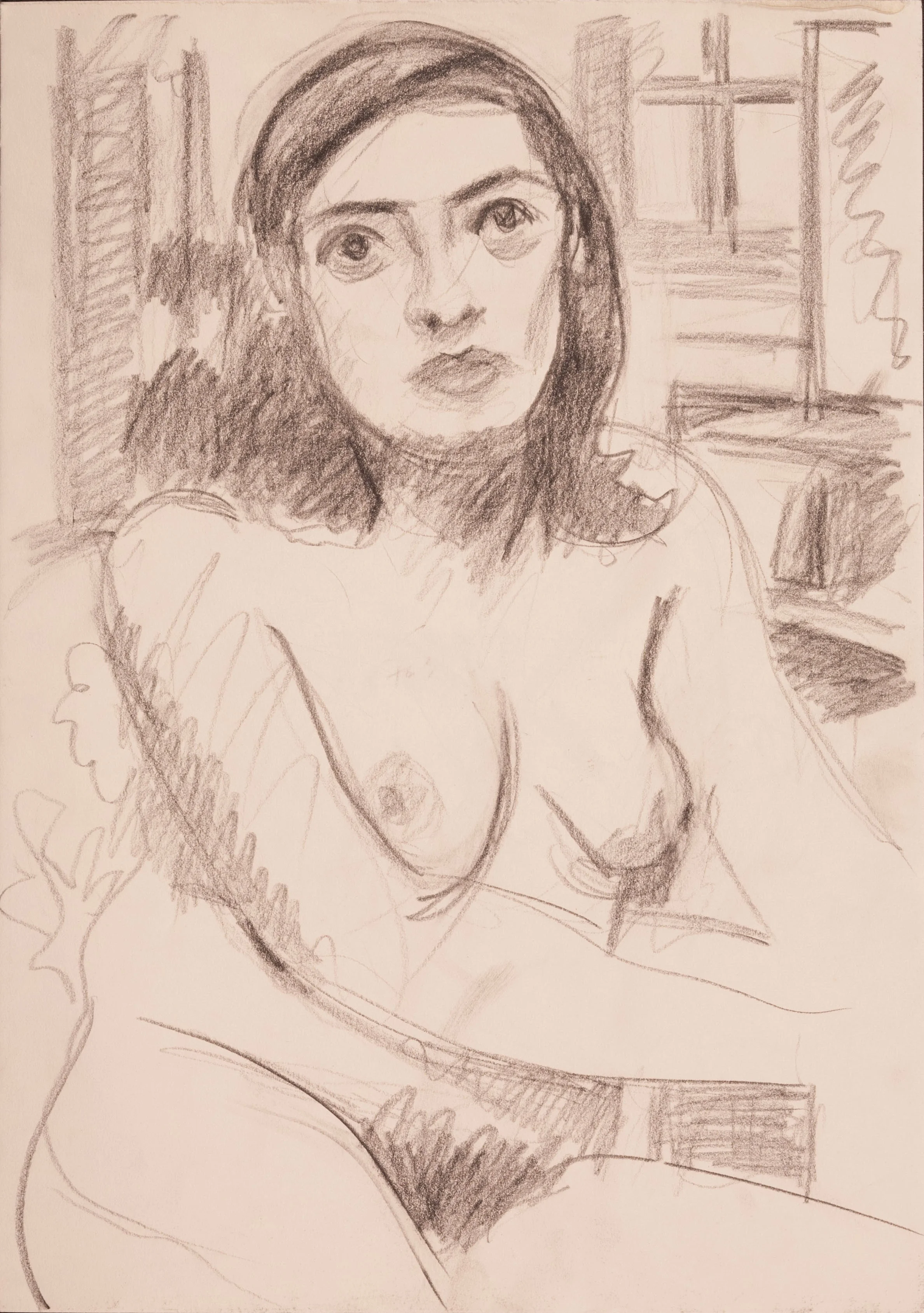 Portrait of a female nude pencil on paper 16 1/2 x 11 1/2 inches