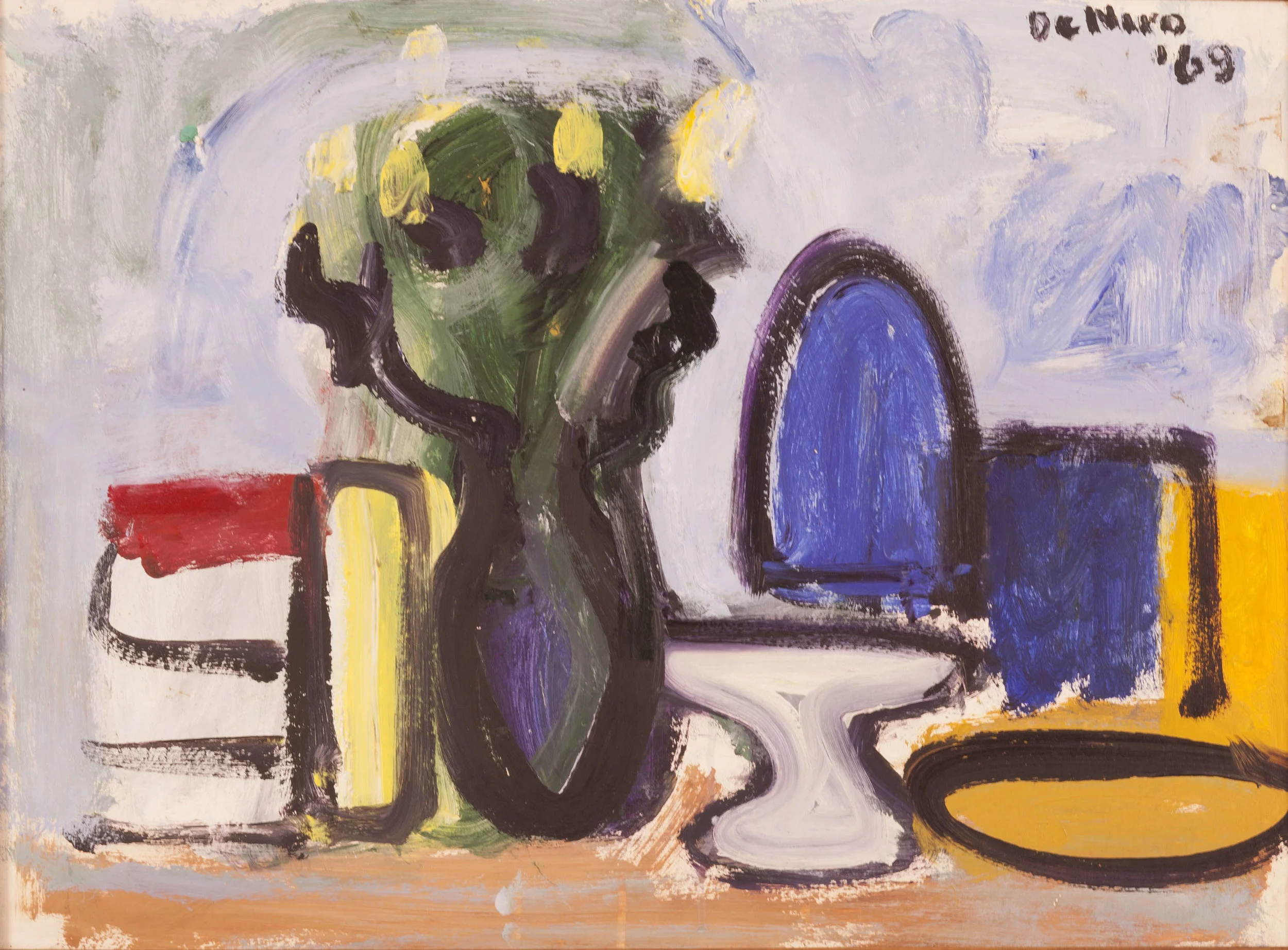 Still Life with Vase of Flowers and Compote 1969 Oil on masonite 21 1/2 x 29 1/2 inches (54.6 x 74.9 cm)