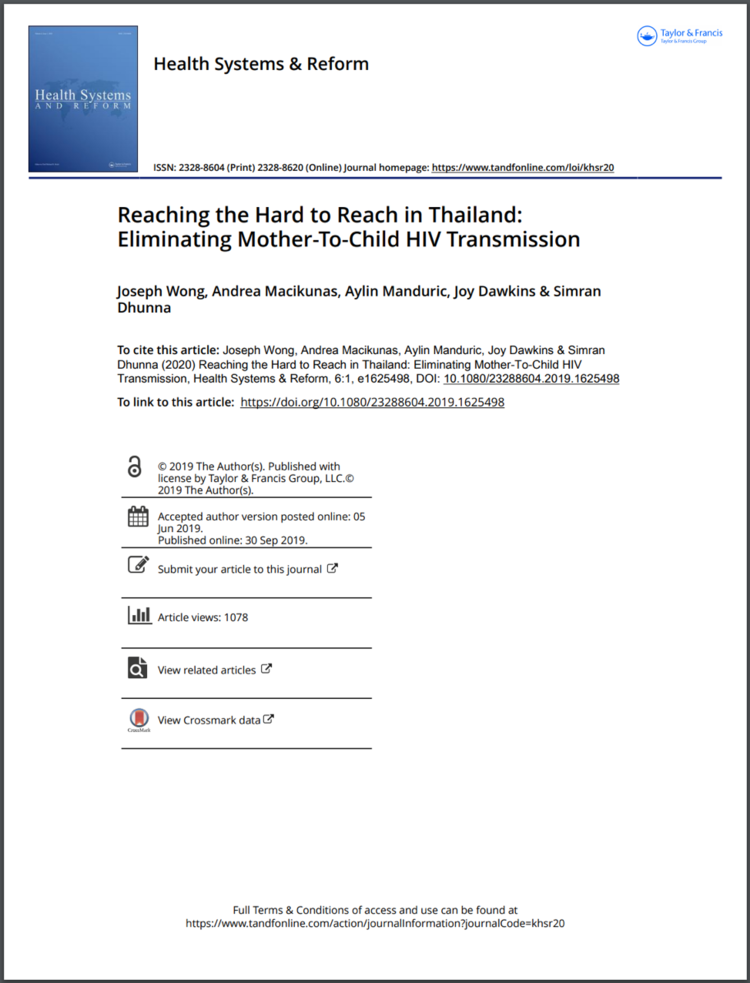 Reaching the Hard to Reach in Thailand: Eliminating Mother-To-Child HIV Transmission