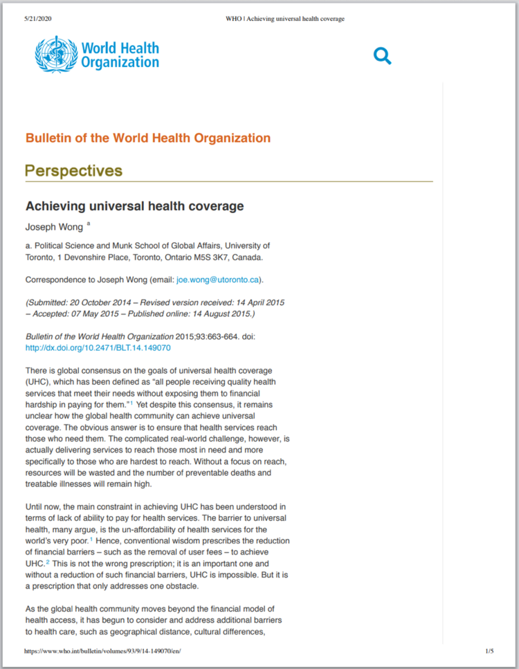 Achieving universal health coverage